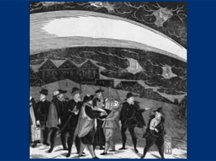 historical drawing of people experiencing a celestial event